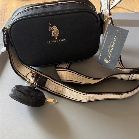 U.S. Polo Assn. Black Crossbody Bag with Ivory Logo Strap - Picture 2 of 5